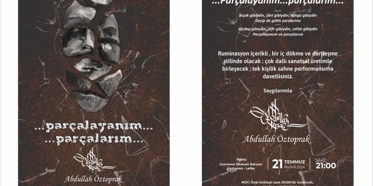 Abdullah Öztoprak, tek kişilik oyunu “Parçalayanım, Parçalarım”ı sahneleyecek