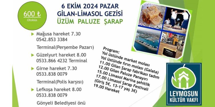Leymosun Kültür Vakfı, 6 Ekim Pazar günü Gilan-Limasol gezisi düzenliyor