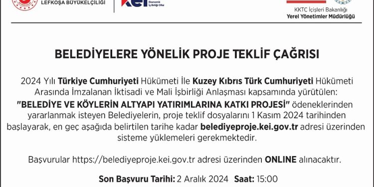 Türkiye’nin Lefkoşa Büyükelçiliği’nden Belediyelere yönelik proje teklif çağrısı