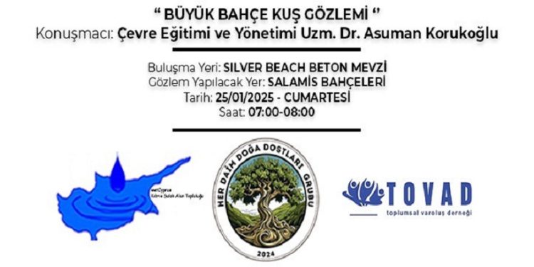 Gazimağusa’da yarın “Büyük Bahçe Kuş Gözlemi” etkinliği yapılacak