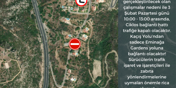 Girne Belediyesi, Kaçış Yolu-Ciklos bağlantı hattında yarın çalışma yapılacağı konusunda sürücüleri uyardı