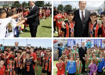 Cumhurbaşkanı  Tatar, 2. Merit İlkokullararası Futbol Şenliği’ne katılan öğrencilere kupa ve madalyalarını takdim etti