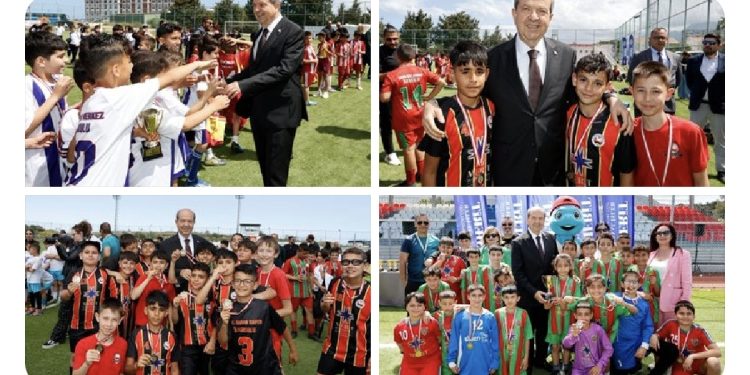 Cumhurbaşkanı Tatar, 2. Merit İlkokullararası Futbol Şenliği’ne katılan öğrencilere kupa ve madalyalarını takdim etti