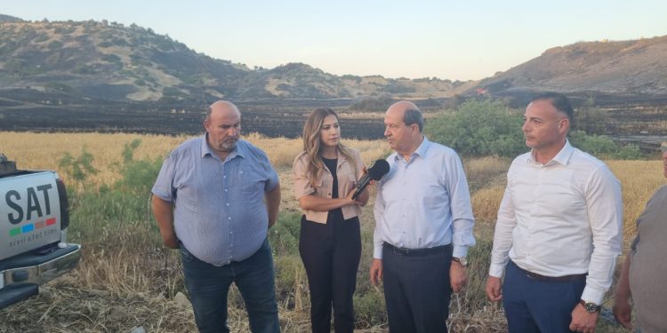 Cumhurbaşkanı Tatar, yangın yerinde incelemelerde bulundu