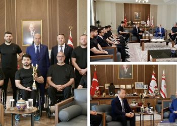 Cumhurbaşkanı Tatar, KKTC Engelliler Spor Federasyonu Başkanı Ahmet Akdeniz ve Vakıflar Tekerlekli Sandalye Basketbol takımını kabul etti