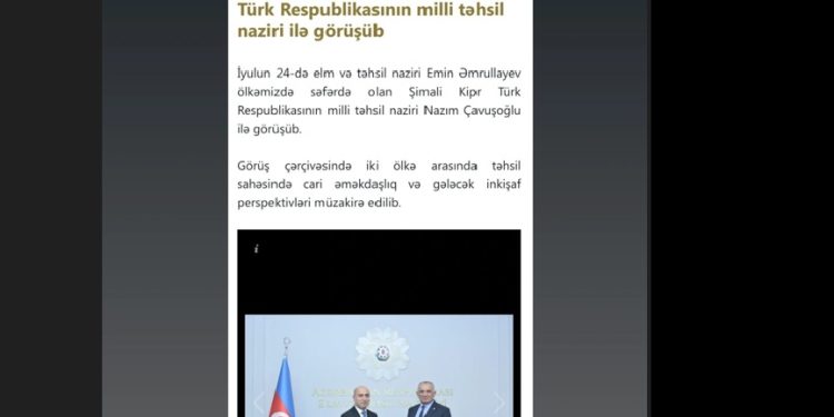 Bakan Çavuşoğlu’nun temasları Azerbaycan Eğitim Bakanlığı’nın resmi sitesinde yer aldı