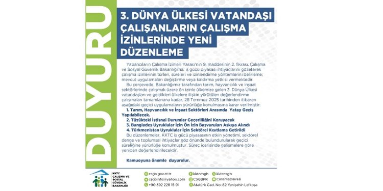 Çalışma Bakanlığı, üçüncü dünya ülkesi çalışanların çalışma izinlerine yeni düzenleme getirdi
