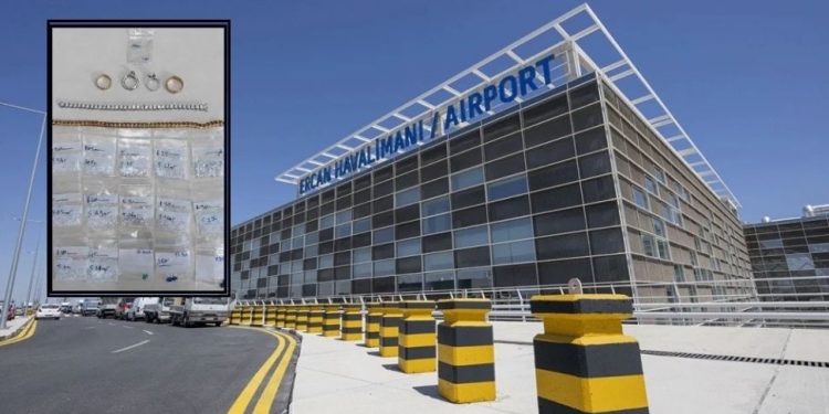Ercan’da 467 bin TL’lik altın ve kıymetli taşlar ele geçirildi